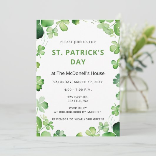 グリーンエレガントクローバーシャムロックSt patricks day 招待状 (スタンド正面)