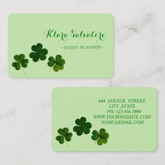 グリーンエレガントクローバーセントパトリック名刺 名刺 (正面/裏面)