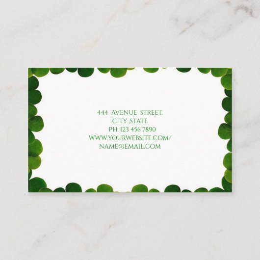 グリーンエレガントクローバーフレームセントパトリック 名刺 (裏面)