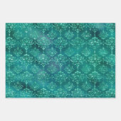 グリーンエレガントグリッターダマスクギフト ラッピングペーパーシート (正面)