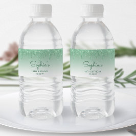 グリーンエレガントグリッタードリップ18thバースデーパーティー ペットボトルラベル