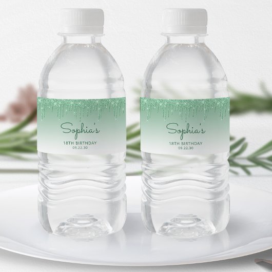 グリーンエレガントグリッタードリップ18thバースデーパーティー ペットボトルラベル