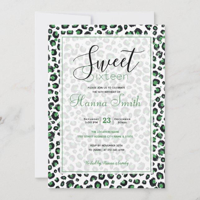 グリーンエレガントグリッターブラックレオパードアニマルプリント (正面)