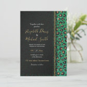 グリーンエレガントグリッターブラック金ゴールドヒョウ印刷 招待状 (スタンド正面)