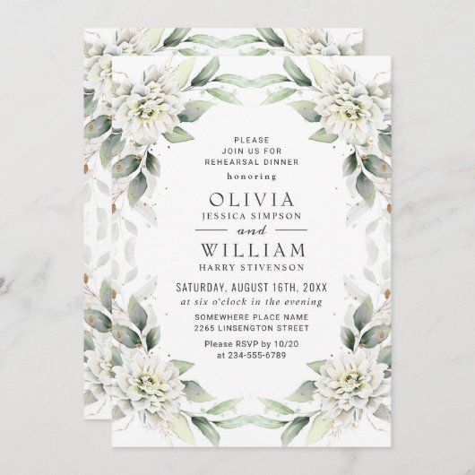 グリーンエレガントゴールデングリーナリーリハーサルディナー 招待状 (正面/裏面)