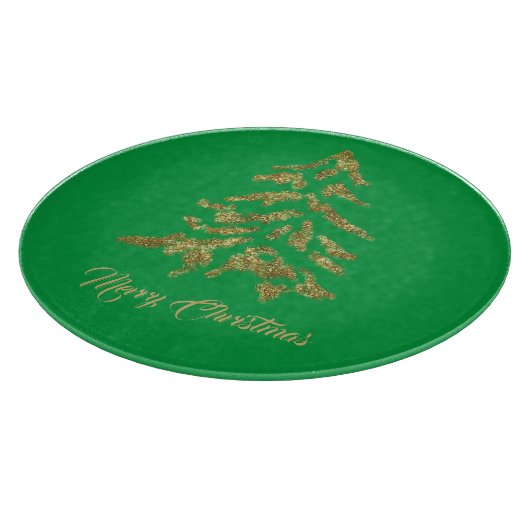 グリーンエレガントゴールデンツリーメリークリスマス カッティングボード (角)