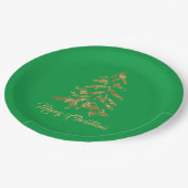 グリーンエレガントゴールデンツリーメリークリスマス ペーパープレート (アングル)