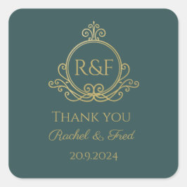 グリーンエレガントゴールデン書道結婚の感謝 スクエアシール