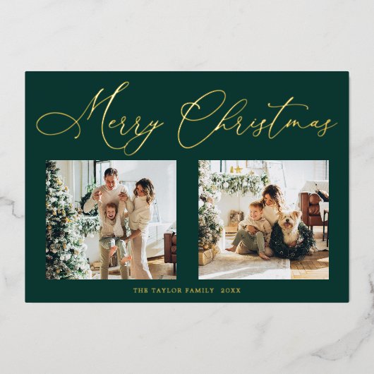 グリーンエレガントゴールドフォイルメリークリスマス 箔シーズンカード (正面)