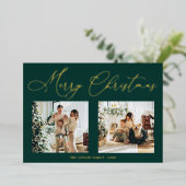 グリーンエレガントゴールドフォイルメリークリスマス 箔シーズンカード (立ち正面)