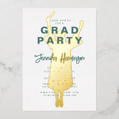 グリーンエレガントゴールドフォイル卒業パーティー 箔招待状 (正面)