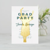 グリーンエレガントゴールドフォイル卒業パーティー 箔招待状 (立ち正面)