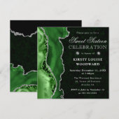 グリーンエレガントシルバーグリッターアゲットスウィート16 招待状 (正面/裏面)