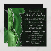 グリーンエレガントシルバーグリッターアゲート21歳の誕生日 招待状 (正面/裏面)
