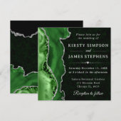 グリーンエレガントシルバーグリッターアゲ結婚ート 招待状 (正面/裏面)