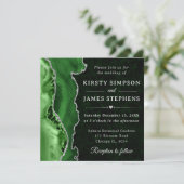 グリーンエレガントシルバーグリッターアゲ結婚ート 招待状 (スタンド正面)