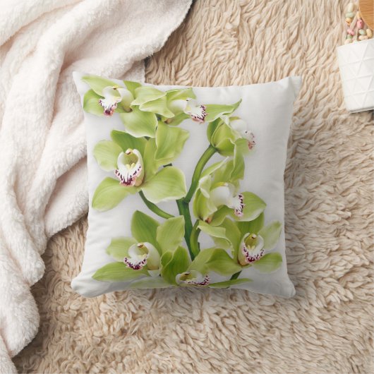 グリーンエレガントシンビジウムオーキッド装飾用クッション クッション (ブランケット)