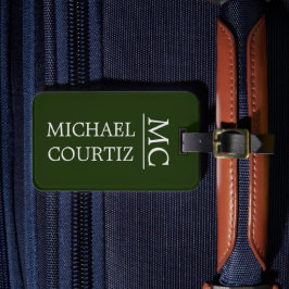 グリーンエレガントシンプルパーソナモノグラムのイズ ラゲッジタグ