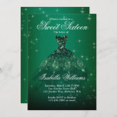 グリーンエレガントスウィート16バースデーパーティー 招待状 (正面/裏面)