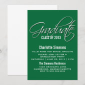 グリーンエレガントスクリプト卒業招待状 招待状 (正面/裏面)