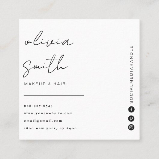 グリーンエレガントスタイリストボホモダンユニークトレンディー スクエア名刺 (裏面)