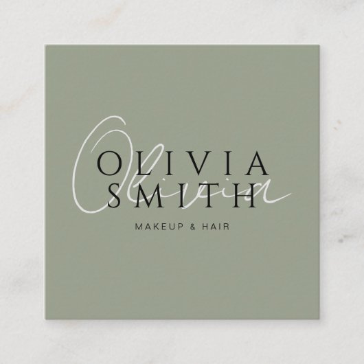 グリーンエレガントスタイリストボホモダンユニークトレンディー スクエア名刺 (正面)