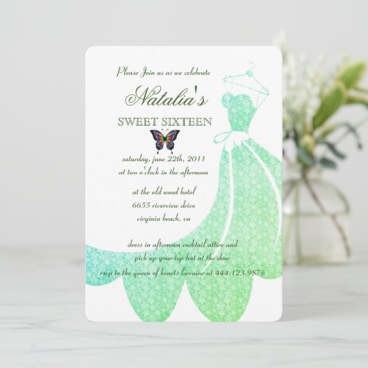 グリーンエレガントスターリードレススウィート16誕生日 招待状 (スタンド正面)