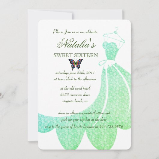 グリーンエレガントスターリードレススウィート16誕生日 招待状 (正面)