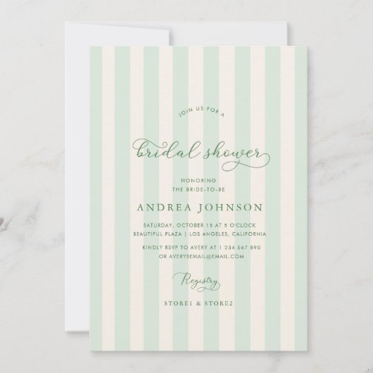 グリーンエレガントストライプカントリークラブブライダルシャワー 招待状 (正面)