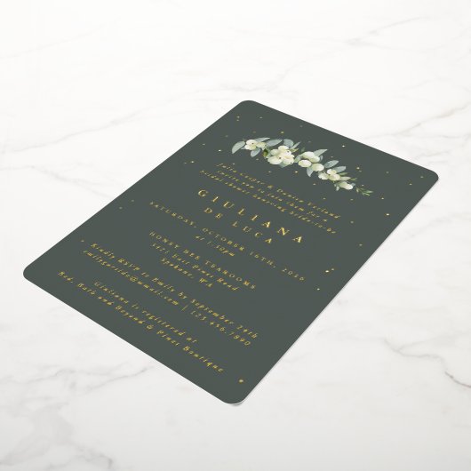 グリーンエレガントスノーベリー+ユーカリブライダルシャワー 箔招待状 (回転した状態)