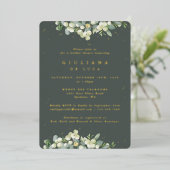 グリーンエレガントスノーベリー+ユーカリブライダルシャワー 箔招待状 (立ち正面)