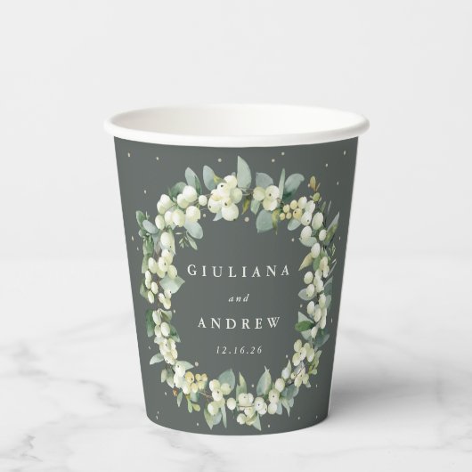 グリーンエレガントスノーベリー+ユーカリリース結婚ズ 紙コップ (裏面)