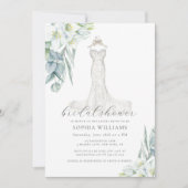 グリーンエレガントス結婚ドレスブライダルシャワー招待券 招待状 (正面)