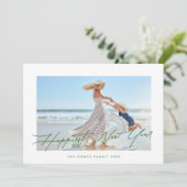 グリーンエレガントタイポグラフィ | 写真で最も幸せな新年 シーズンカード (スタンド正面)