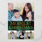 グリーンエレガントタータンチェッククリスマスフォトフォイルカード 箔シーズンカード (正面)