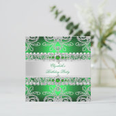 グリーンエレガントダイアモンズシルバーフローラ誕生日 招待状 (スタンド正面)