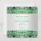 グリーンエレガントダイアモンズシルバーフローラ誕生日 招待状 (裏面)