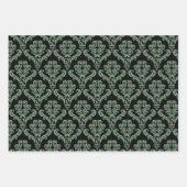 グリーンエレガントダマスク ラッピングペーパーシート (正面)