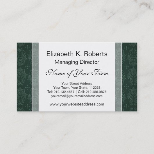 グリーンエレガントダマビクトリアンスクヴィンテージスタイル 名刺 (正面)
