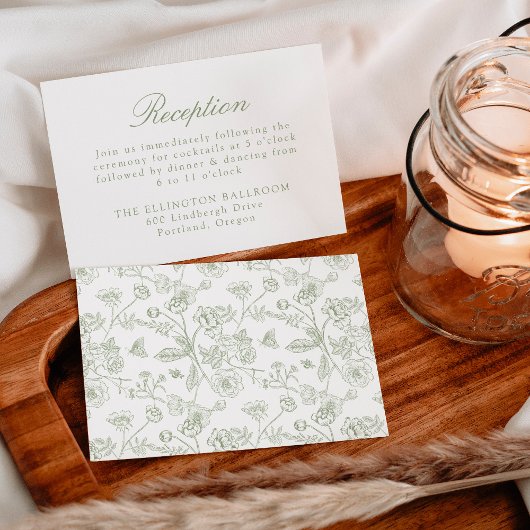 グリーンエレガントチャイノエリーフローラウェディングレセプション エンクロージャーカード
