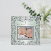 グリーンエレガントツインズ写真《キリスト教》洗礼式や命名式招待状 招待状 (スタンド正面)