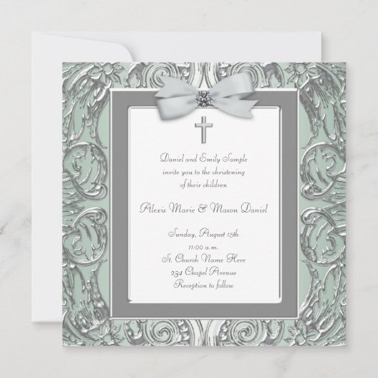 グリーンエレガントツインズ写真《キリスト教》洗礼式や命名式招待状 招待状 (裏面)