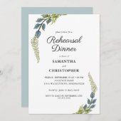 グリーンエレガントティール（緑がかった色）とグリーンリハーサルディナー 招待状 (正面/裏面)