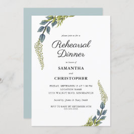 グリーンエレガントティール（緑がかった色）とグリーンリハーサルディナー 招待状