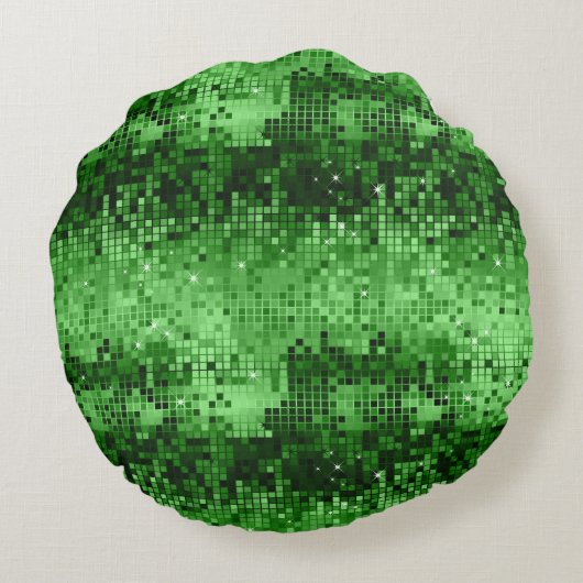グリーンエレガントディスコボールグリッター&スパークズ ラウンドクッション (裏面)