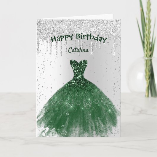 グリーンエレガントドレス誕生日 カード (正面)