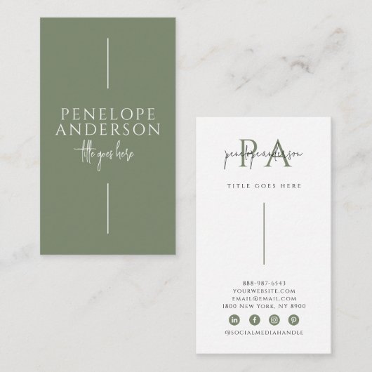 グリーンエレガントニュートラルボホシックモダンユニーク 名刺 (正面/裏面)