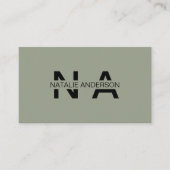 グリーンエレガントニュートラルQRコードモノグラムロゴボホ 名刺 (正面)