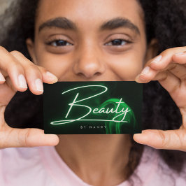 グリーンエレガントネオン&スモーク美しいサロンスクリプト 名刺