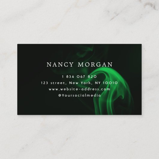 グリーンエレガントネオン&スモーク美しいサロンスクリプト 名刺 (裏面)